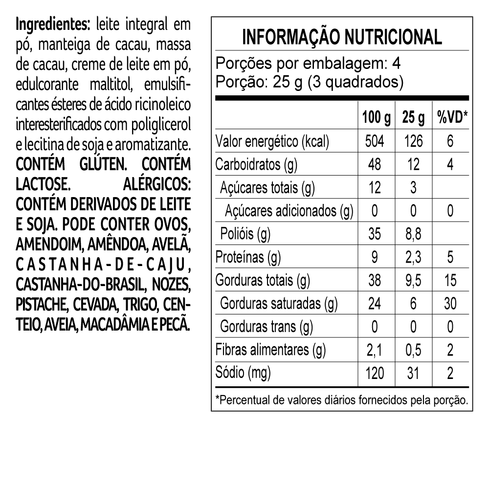 Tablete laCreme Zero Adição de Açúcar 100g