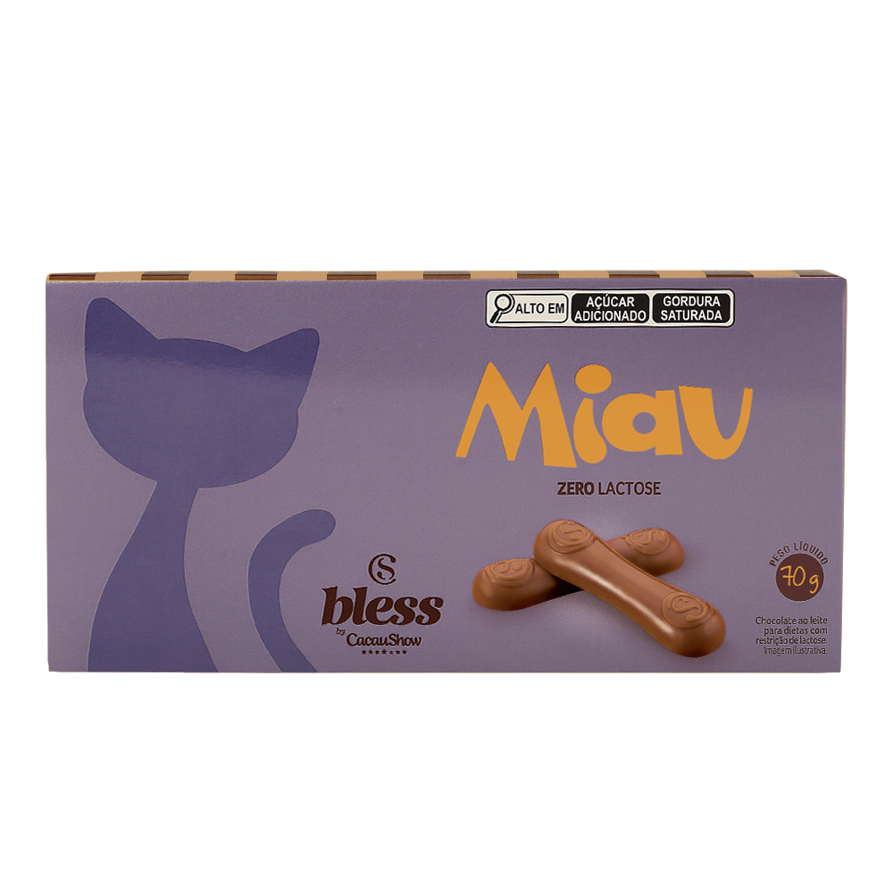 Tablete Miau Bless Zero Lactose ao Leite 70g